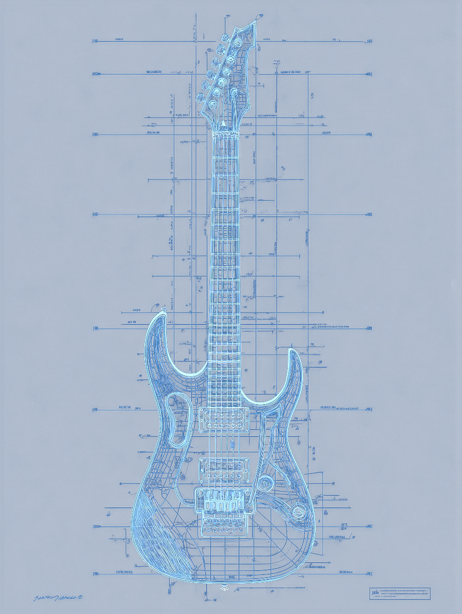 Blueprint-style Ibanez JEM guitar schematic