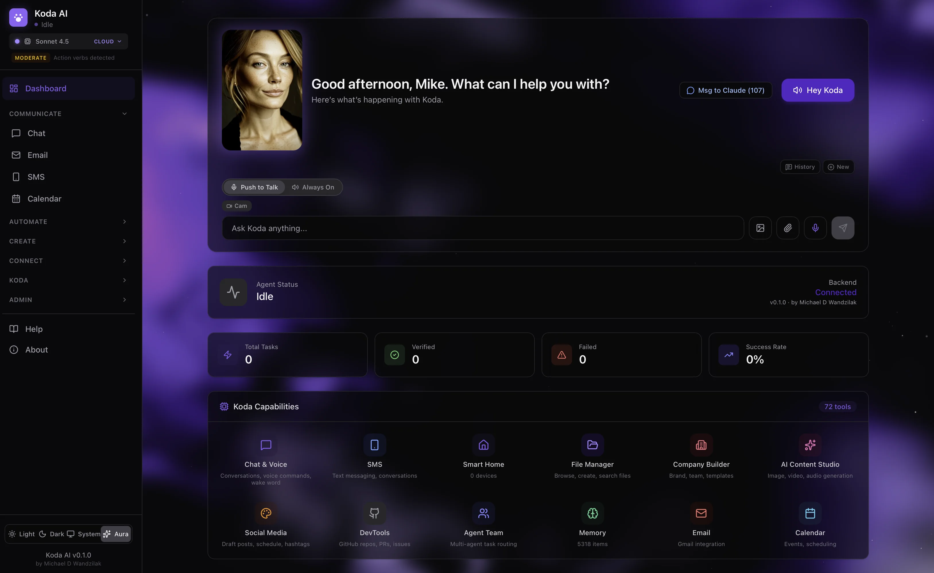 Koda AI dashboard — the real product, running live