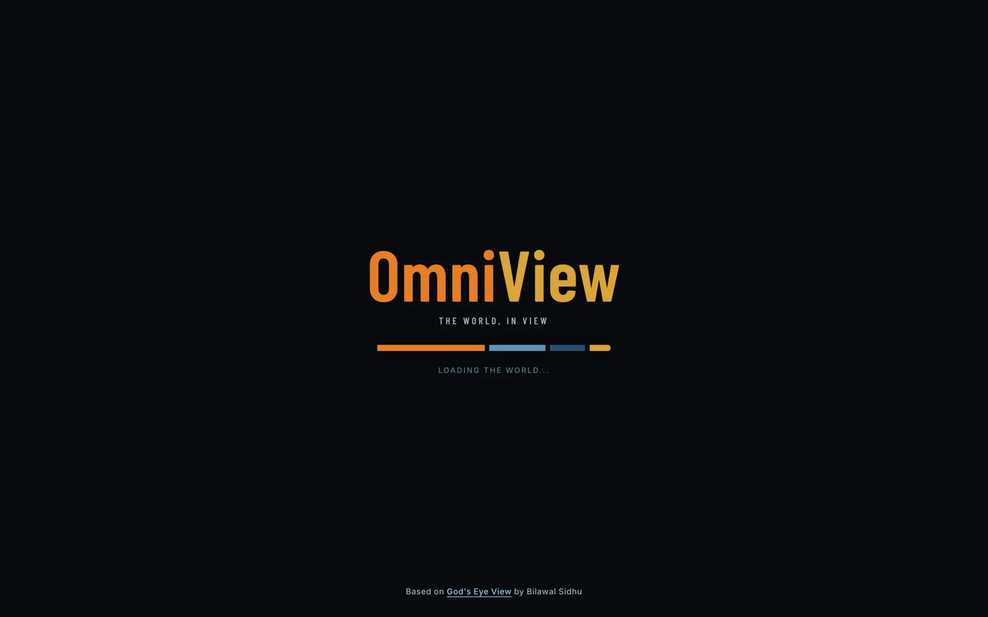 OmniView loading screen: the OmniView wordmark and the credit Based on God's Eye View by Bilawal Sidhu